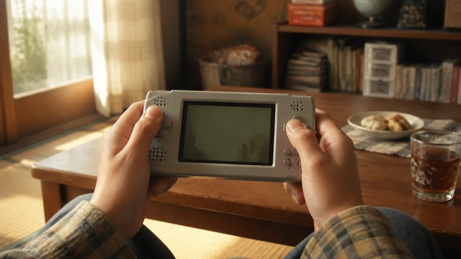 平成の携帯ゲーム機と交換した電池が置かれた机