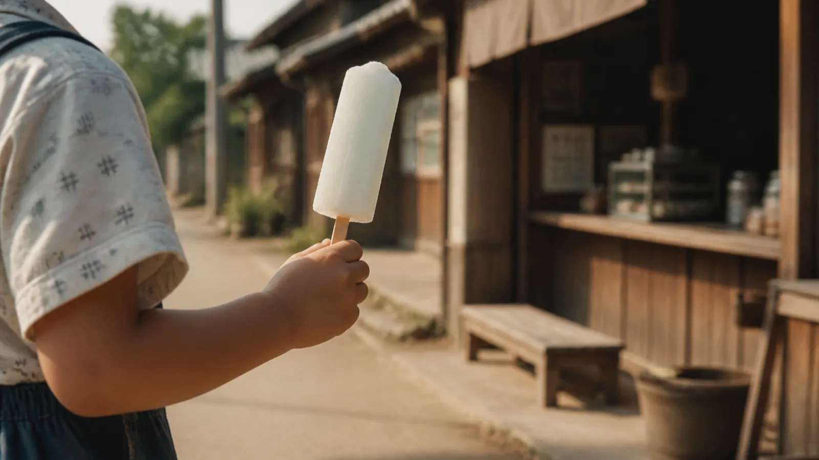 昭和30年代の店先で選ぶ氷菓子と夏の包み紙