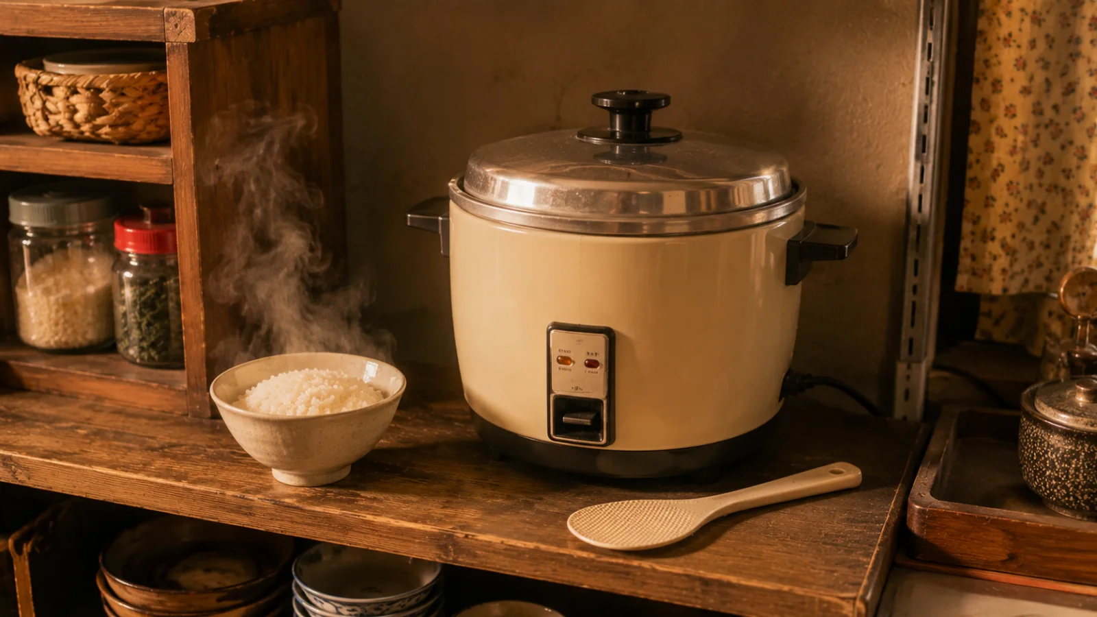 昭和50年代（1975〜1984年ごろ）の電気炊飯器を思わせる横長の記憶風景