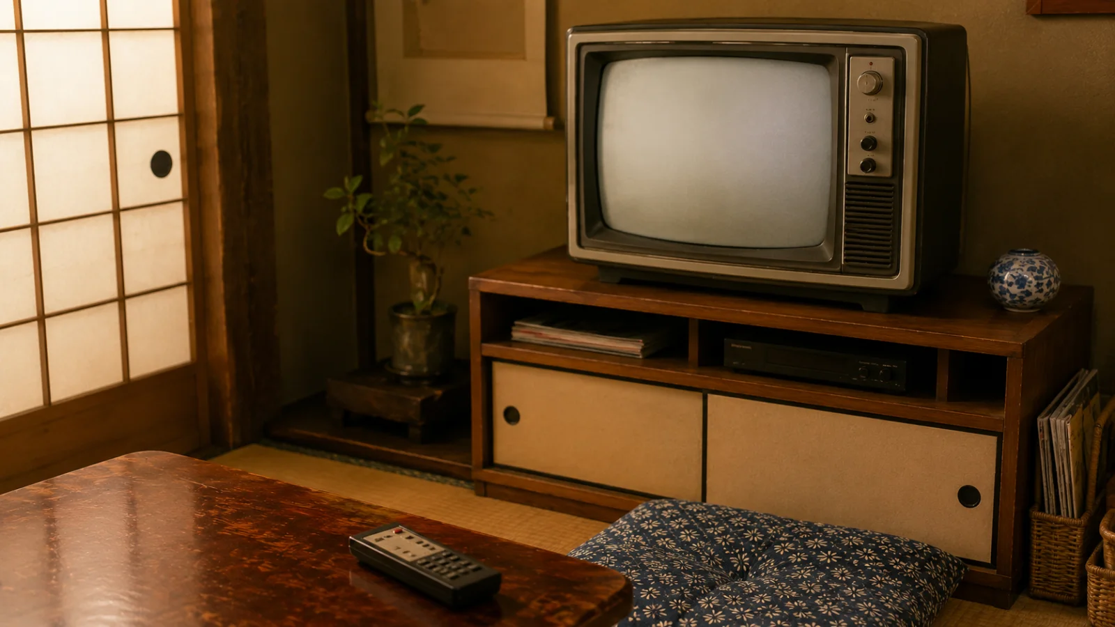 昭和40年代後半〜50年代（1970〜1979年ごろ）のカラーテレビを思わせる横長の記憶風景