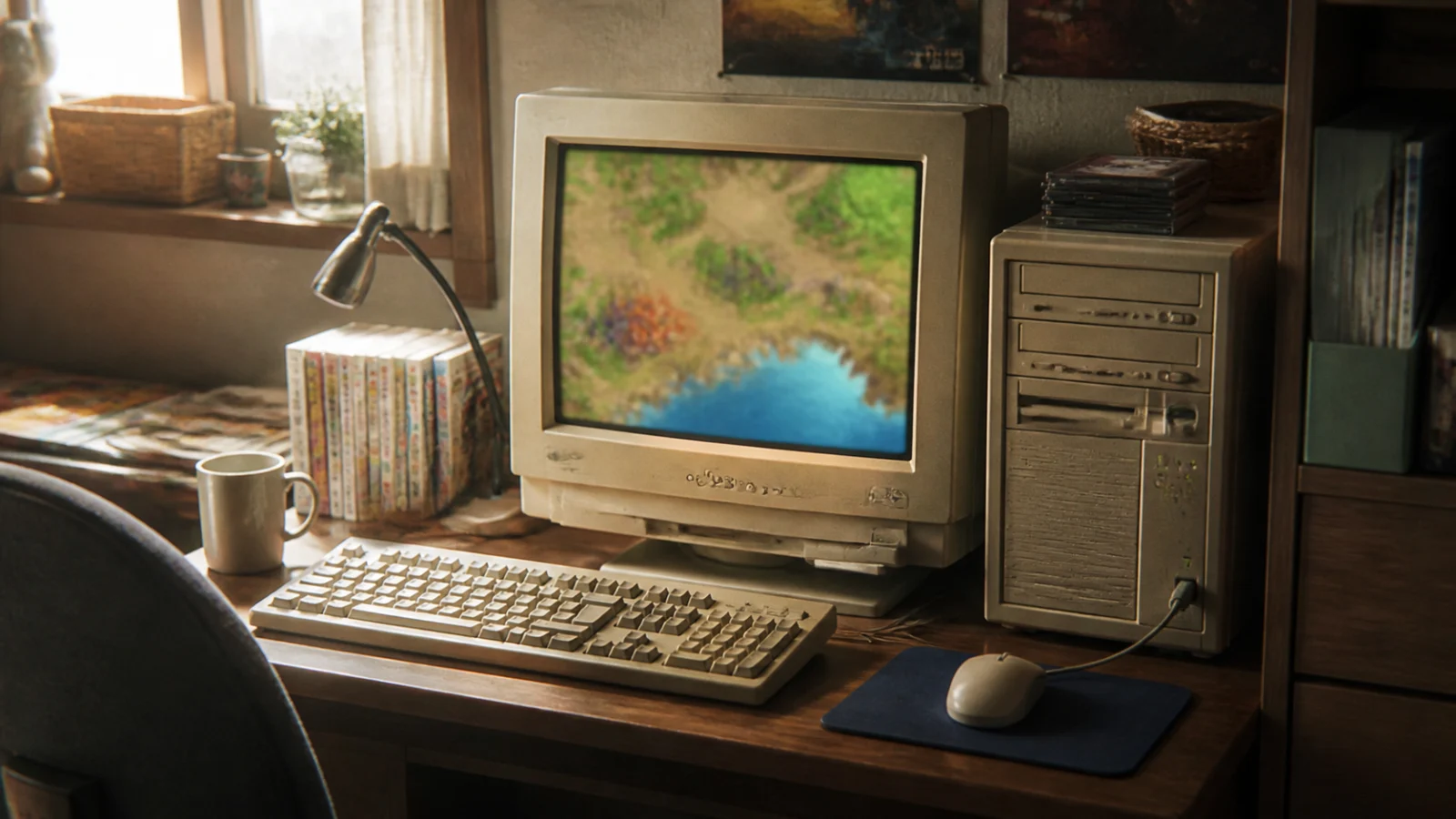 平成中期（2004〜2010年ごろ）のブラウザゲームを思わせる横長の記憶風景