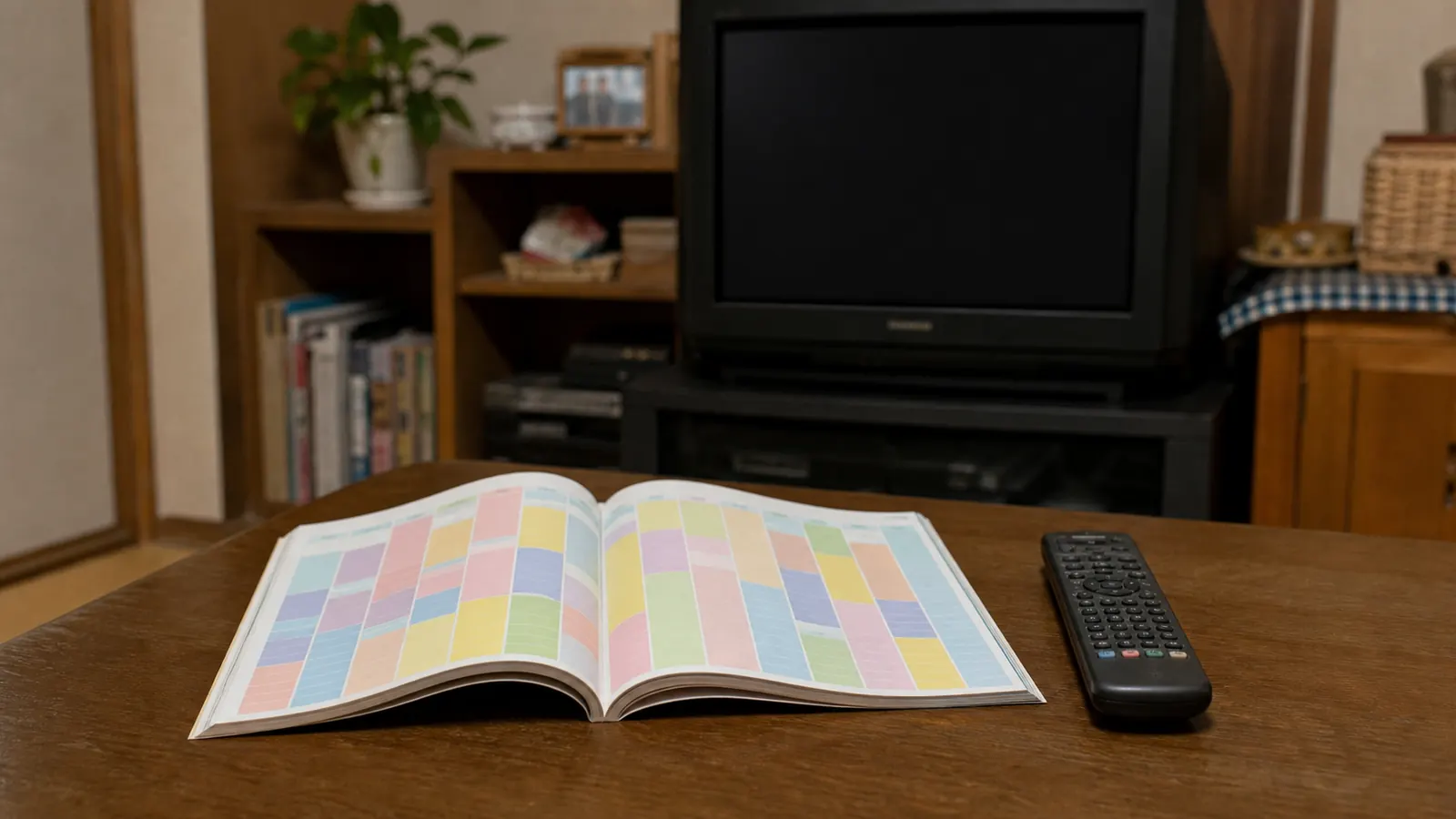 平成中期(1998〜2006年ごろ)のテレビ情報誌を思わせる横長の記憶風景