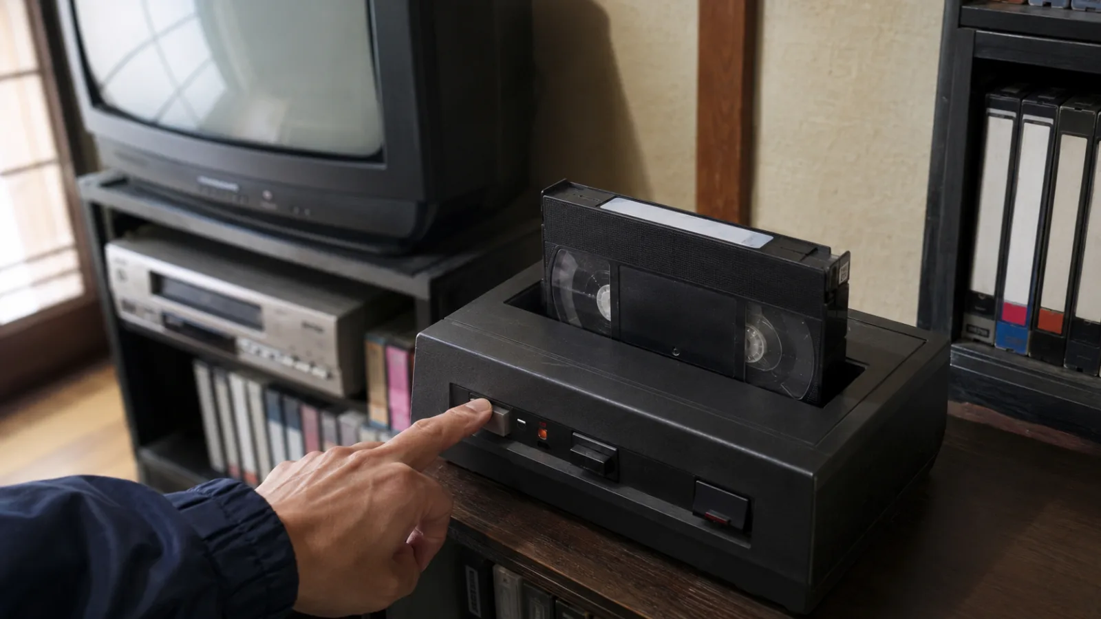 昭和末期〜平成初期（1985〜1995年ごろ）のビデオの巻き戻し機を思わせる横長の記憶風景