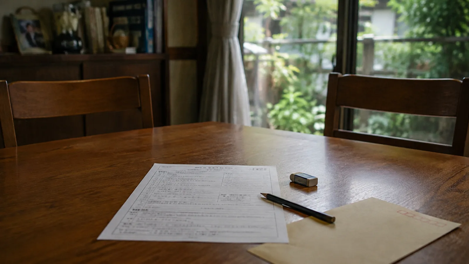 昭和末期（1985〜1993年ごろ）の進学塾の夏期講習申込書を思わせる横長の記憶風景