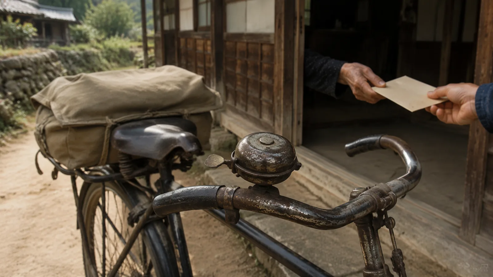 昭和20年代後半〜30年代（1950〜1964年ごろ）の郵便配達の自転車の鈴を思わせる横長の記憶風景