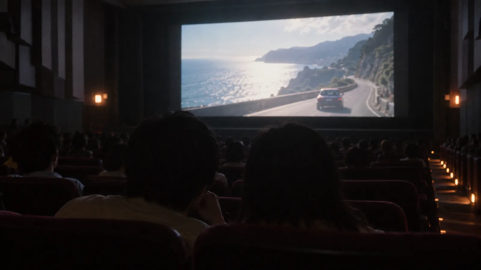 昭和末期〜平成初期（1987〜1994年ごろ）の映画館の予告編上映を思わせる横長の記憶風景