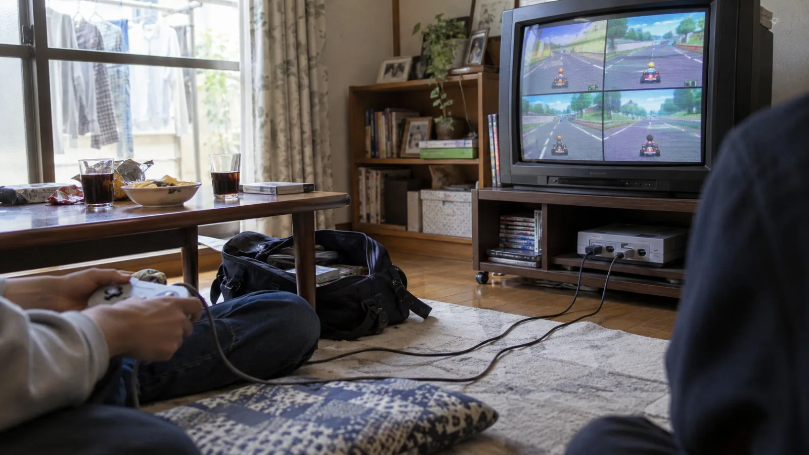 平成中期（2000〜2008年ごろ）の友達の家に持ち寄った予備のゲームコントローラーを思わせる横長の記憶風景