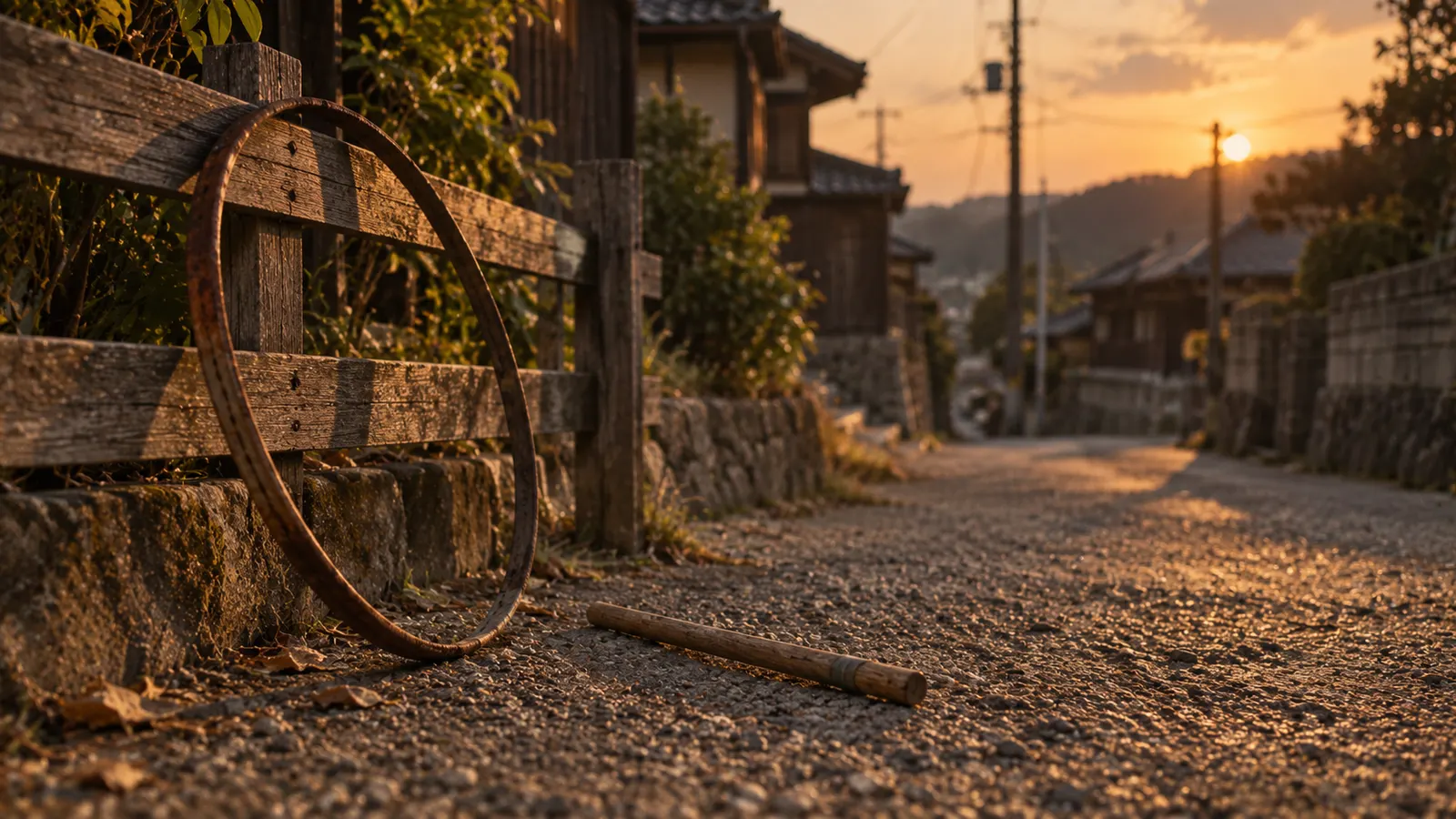 昭和30年代後半〜50年代（1963〜1978年ごろ）の輪回しを思わせる横長の記憶風景