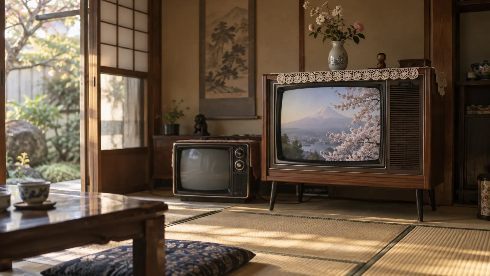 昭和40年代（1966〜1978年ごろ）のカラーテレビへの買い替えを思わせる横長の記憶風景
