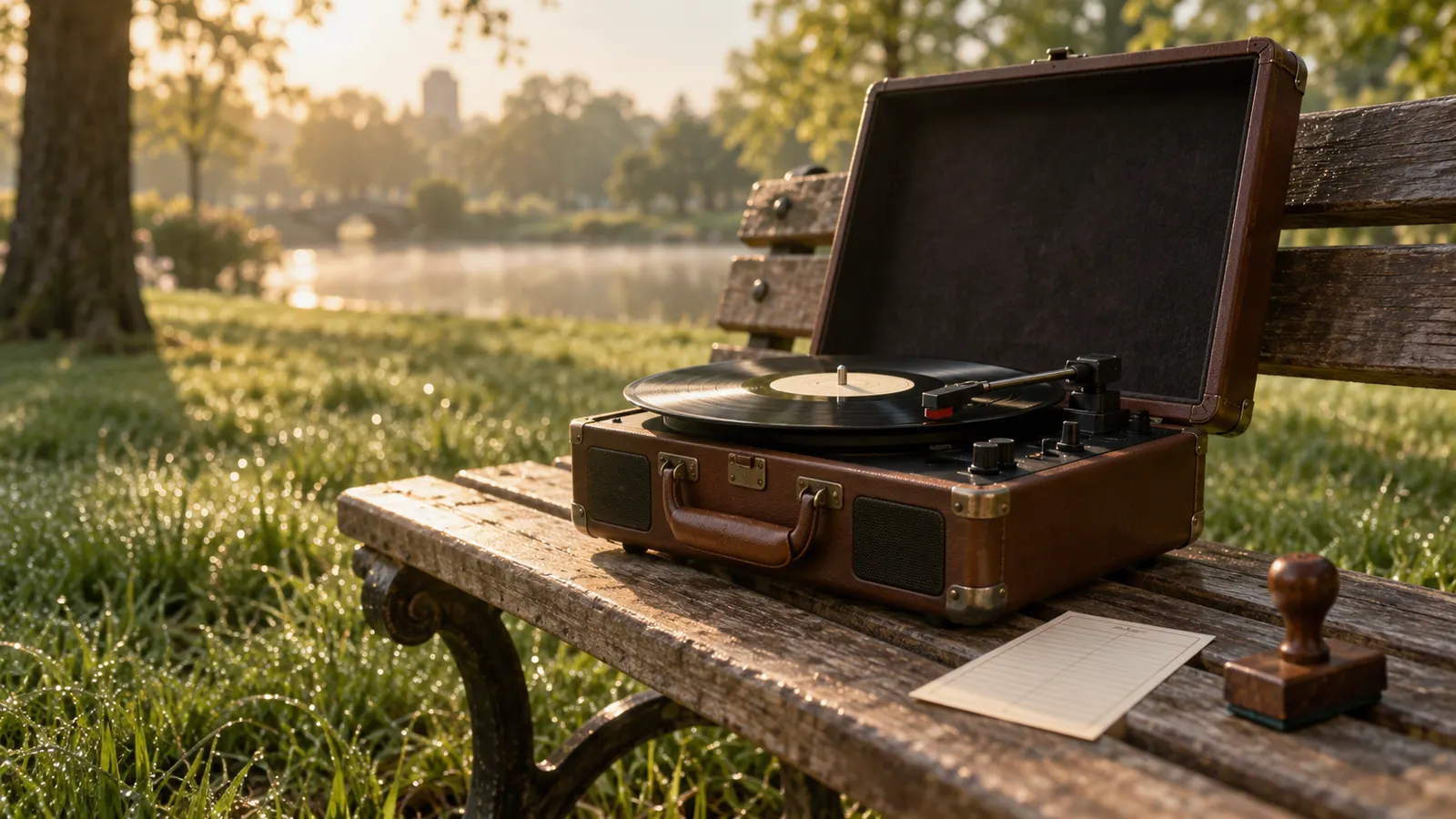 昭和30年代〜40年代（1958〜1972年ごろ）のラジオ体操のレコードを思わせる横長の記憶風景