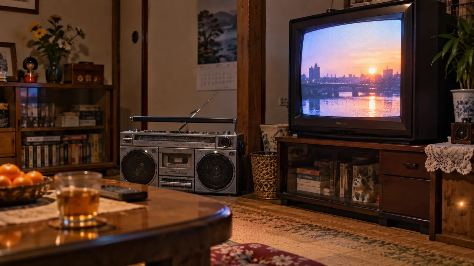 昭和50年代〜60年代(1975〜1988年ごろ)のラジカセでテレビの歌を録音を思わせる横長の記憶風景
