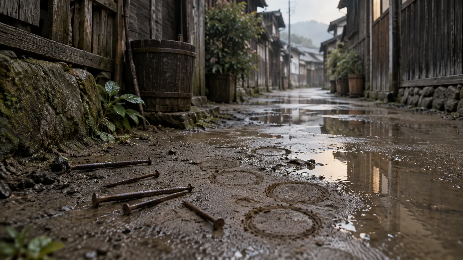 昭和20年代後半〜30年代(1952〜1965年ごろ)の地面の釘刺し遊びを思わせる横長の記憶風景