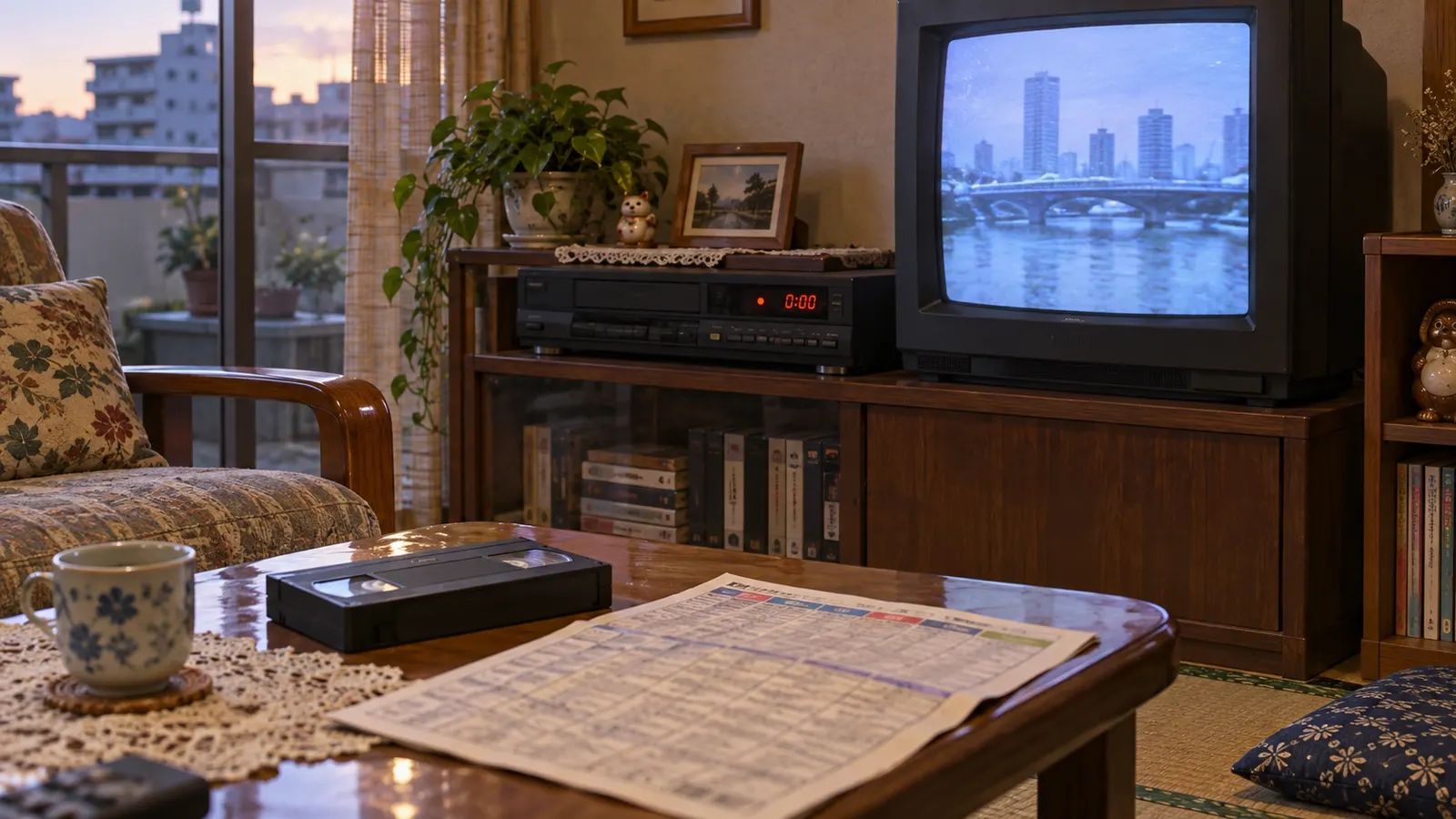 昭和60年代〜平成10年代（1985〜2000年ごろ）のビデオデッキの録画タイマーを思わせる横長の記憶風景