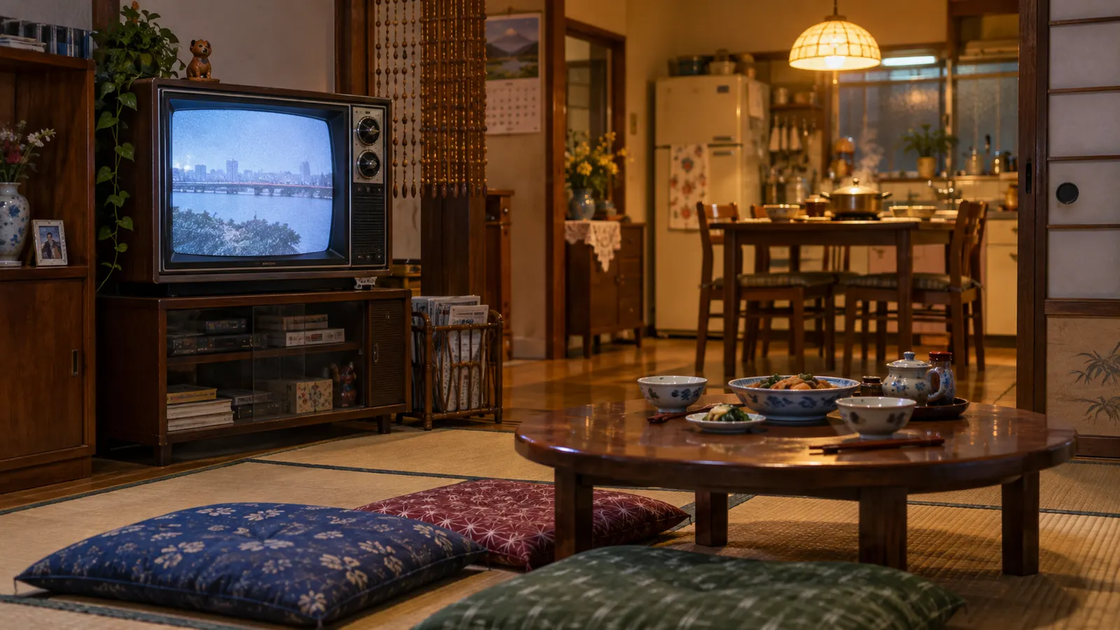 昭和50年代〜60年代（1975〜1989年ごろ）の家族で決めたテレビのチャンネルを思わせる横長の記憶風景