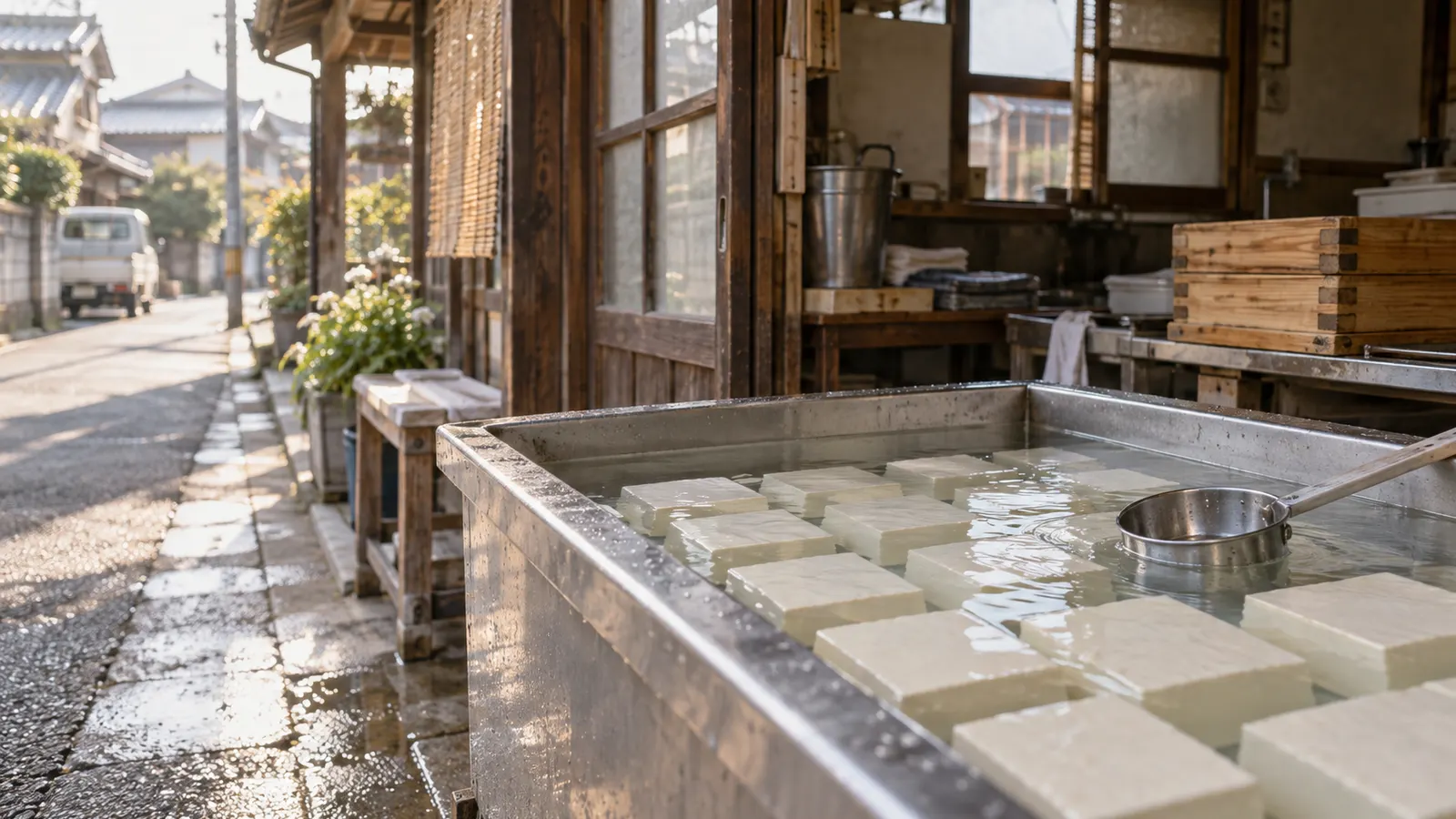 昭和30年代後半〜50年代（1962〜1980年ごろ）の豆腐屋の水槽を思わせる横長の記憶風景