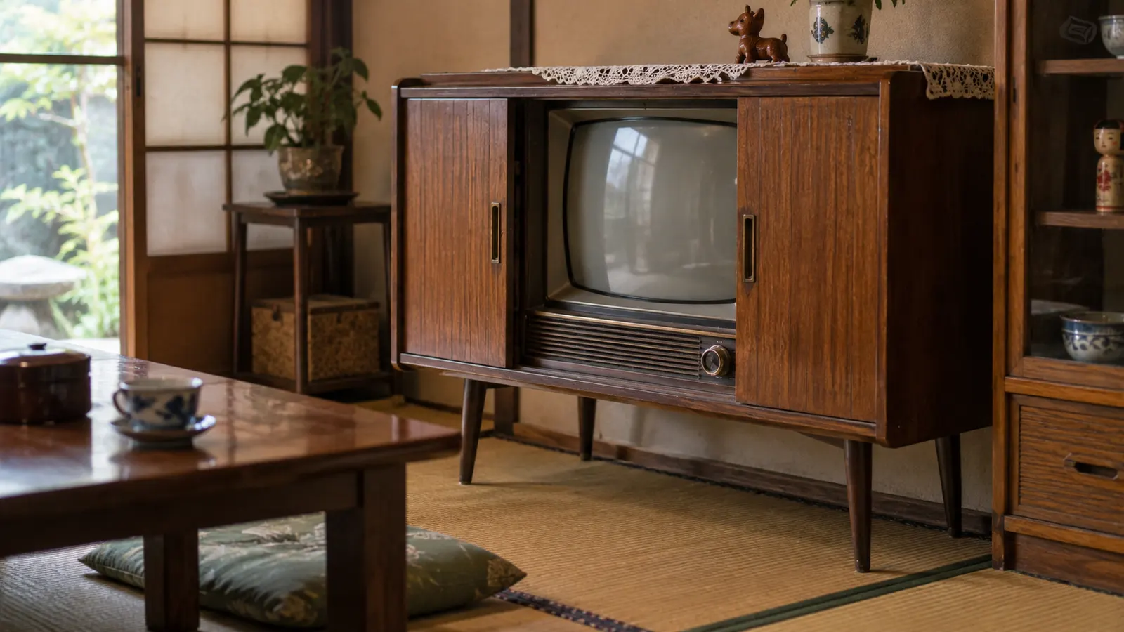 昭和40年代〜50年代（1965〜1980年ごろ）の家具調テレビを思わせる横長の記憶風景