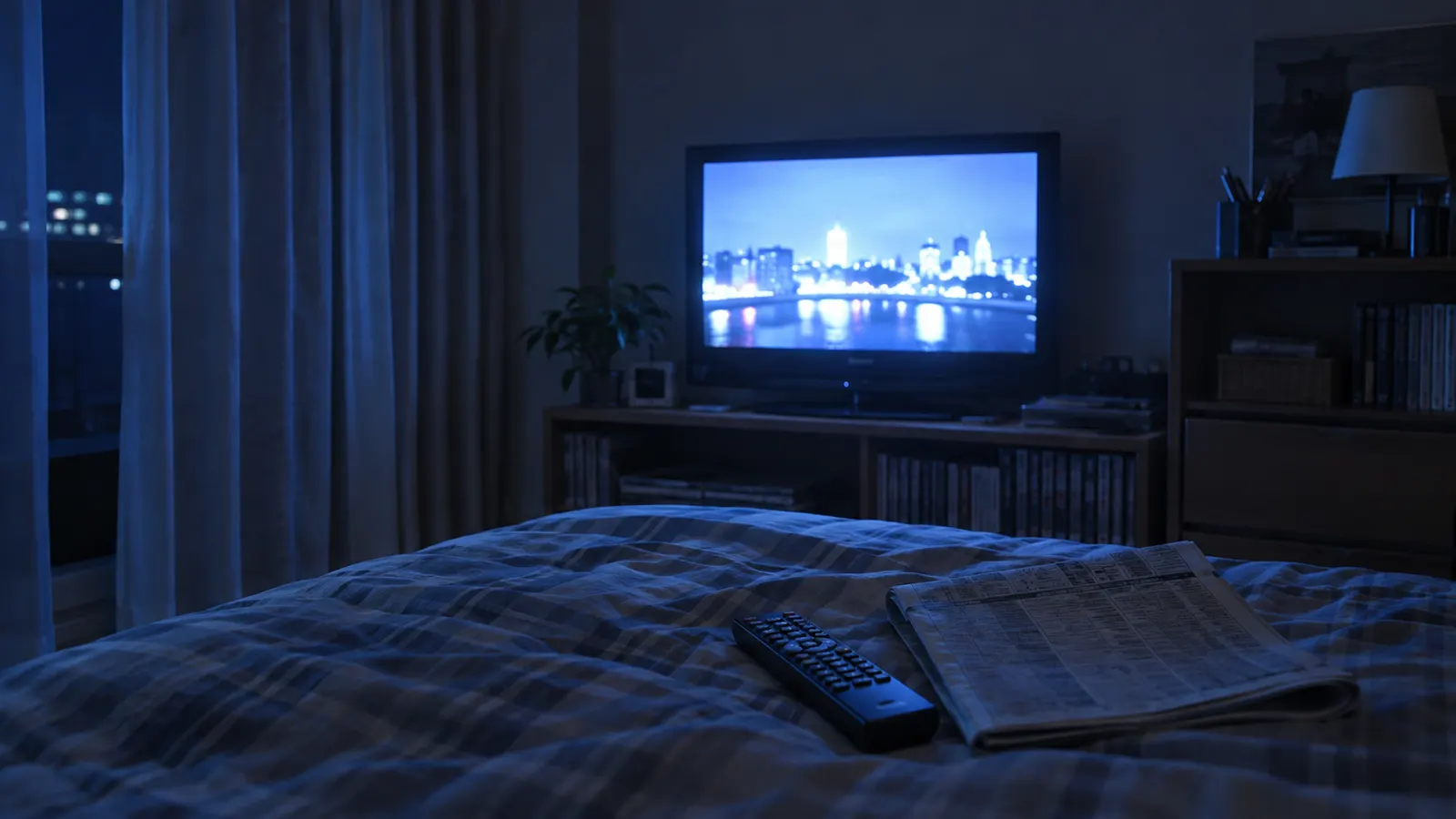 平成10年代〜20年代（2000〜2015年ごろ）の深夜のテレビドラマを思わせる横長の記憶風景