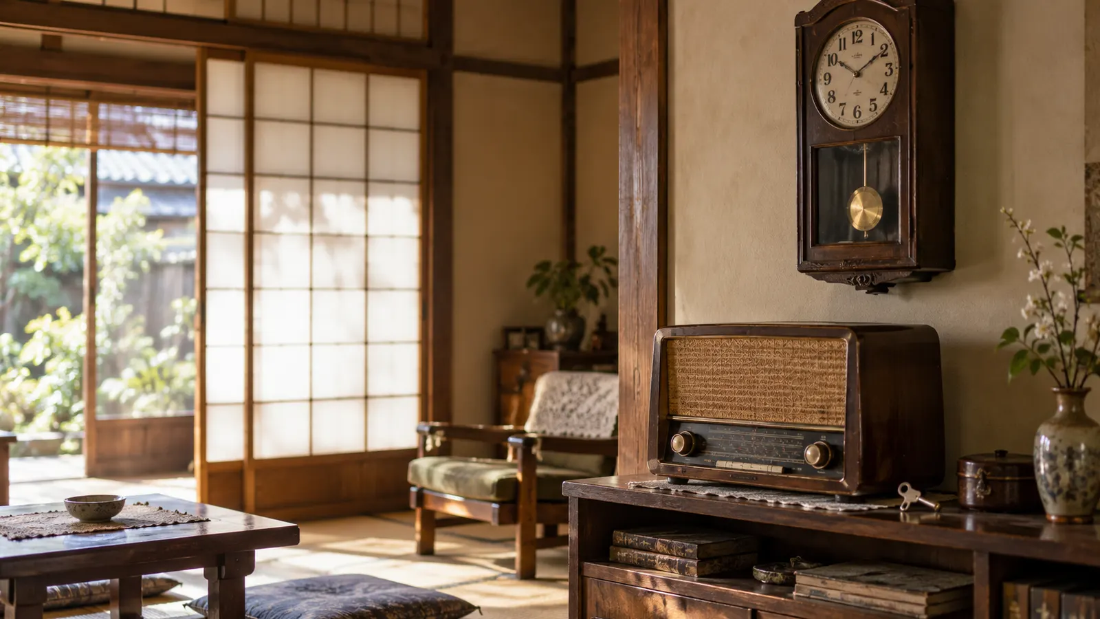 昭和20年代後半〜30年代（1952〜1965年ごろ）のラジオの時報を思わせる横長の記憶風景