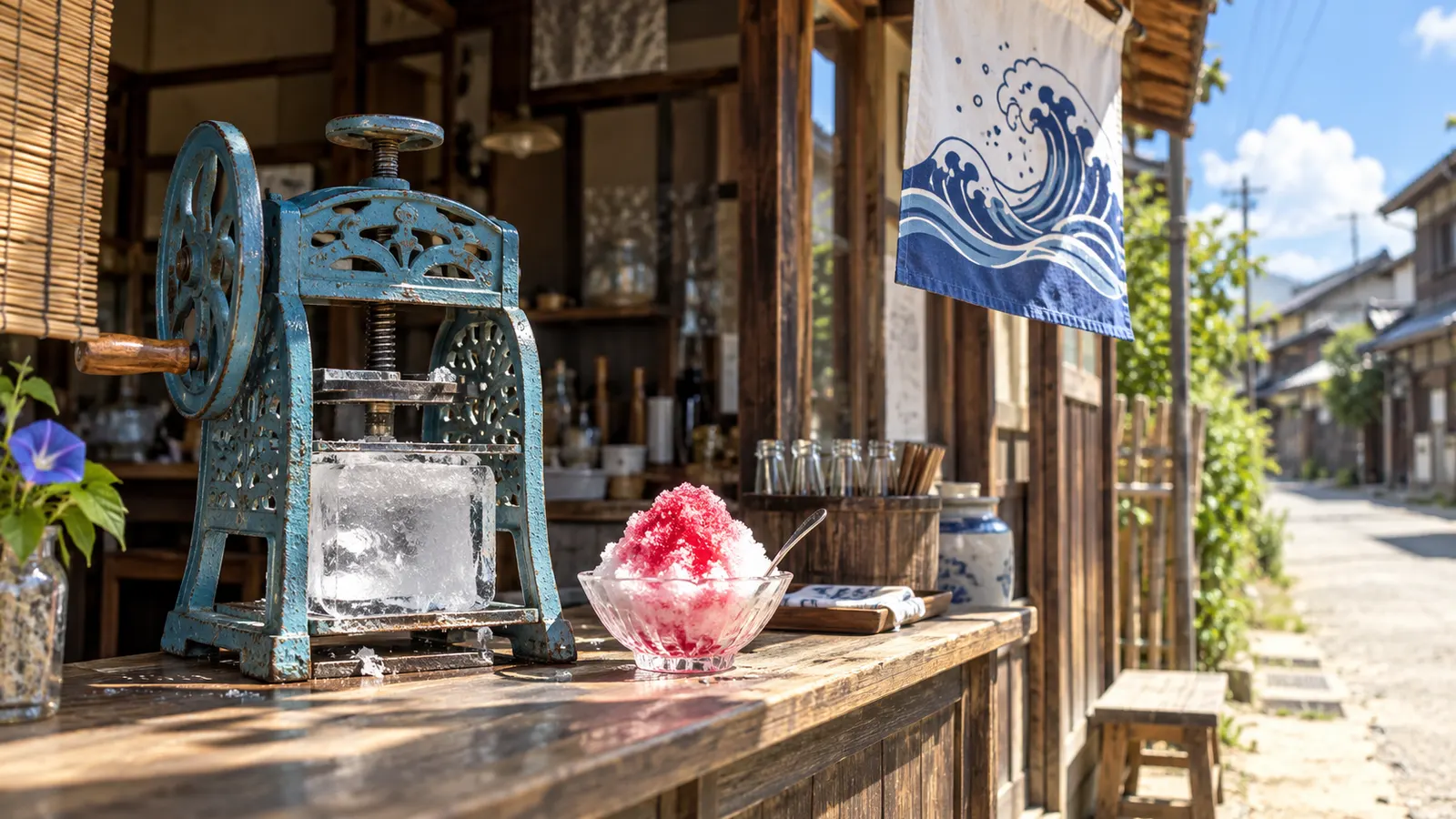 昭和20年代後半〜40年代（1952〜1970年ごろ）の店先のかき氷を思わせる横長の記憶風景