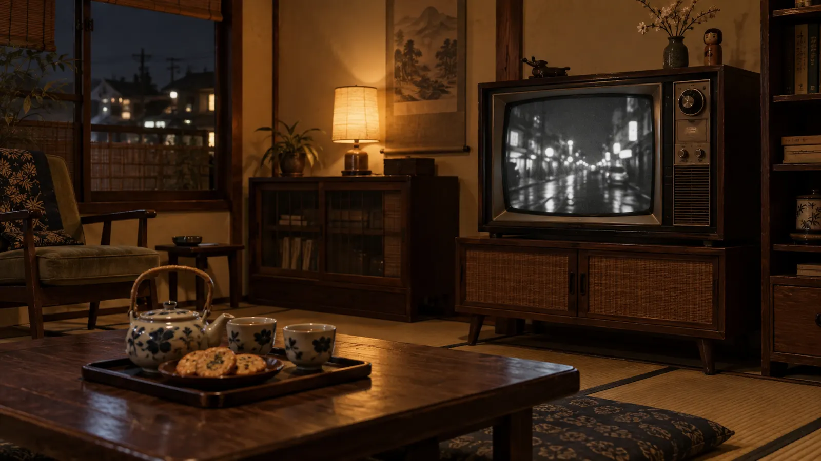 昭和40年代（1965〜1974年ごろ）のテレビの外国ドラマを思わせる横長の記憶風景