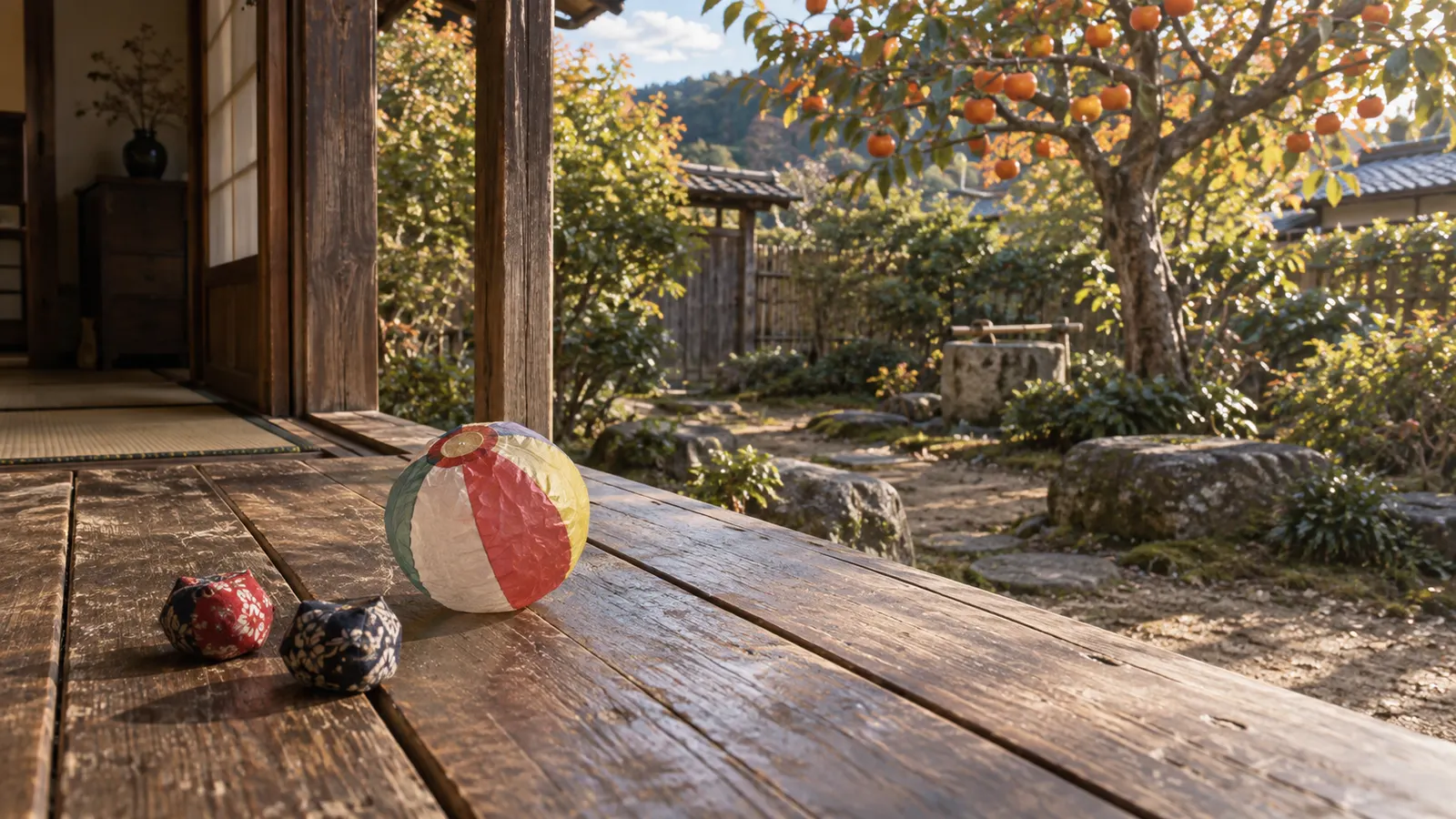 昭和30年代（1955〜1964年ごろ）のわらべうたの手遊びを思わせる横長の記憶風景