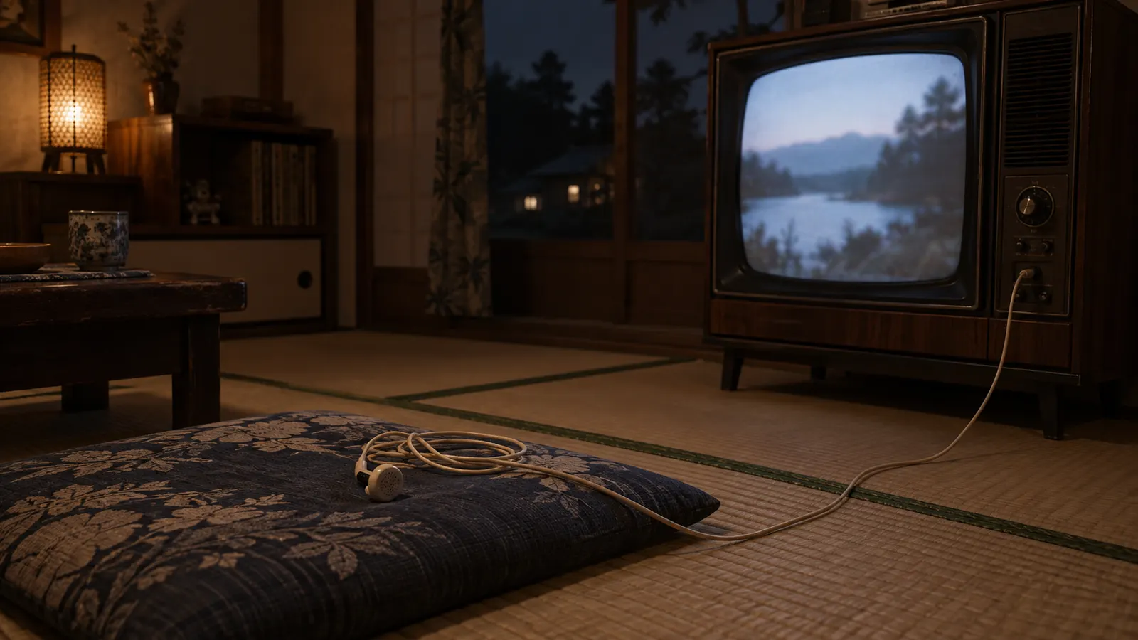 昭和後期（1975〜1984年ごろ）のテレビ用の片耳イヤホンを思わせる横長の記憶風景