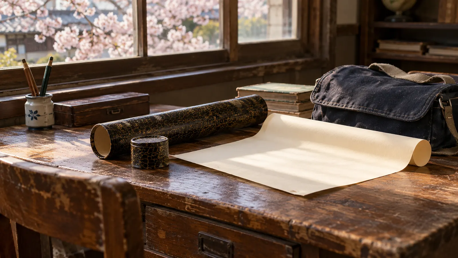 昭和中期（1955〜1964年ごろ）の卒業証書を入れた筒を思わせる横長の記憶風景