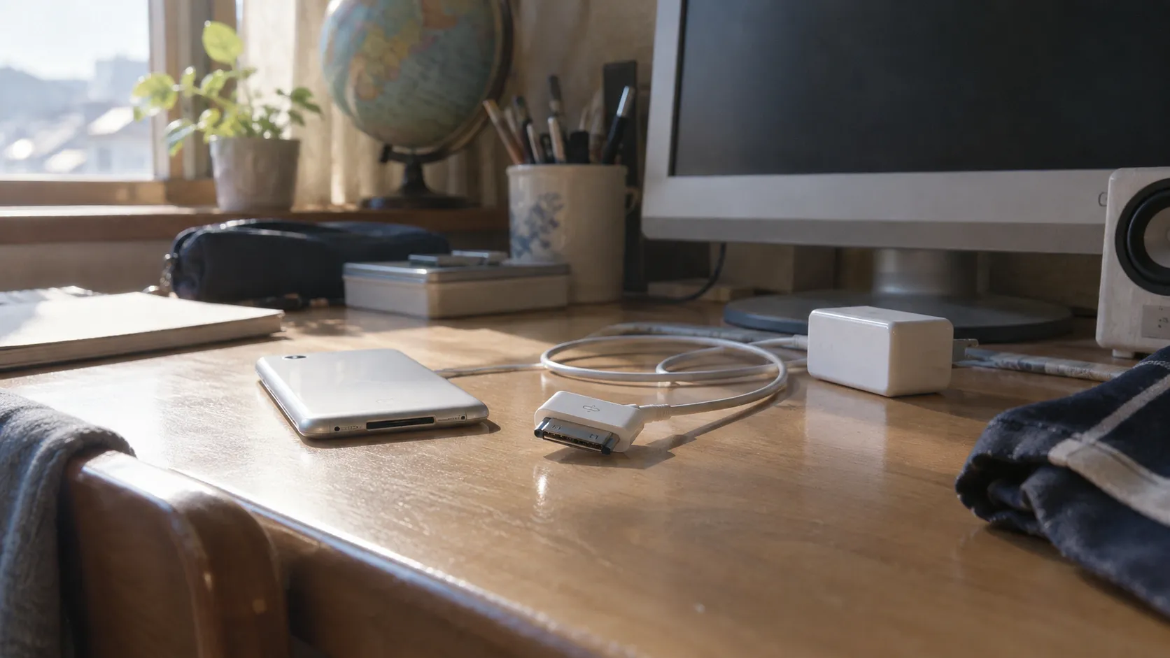平成19年〜平成24年（2007〜2012年ごろ）のiPod touchのDockケーブルを主役にした懐かしい横長写真