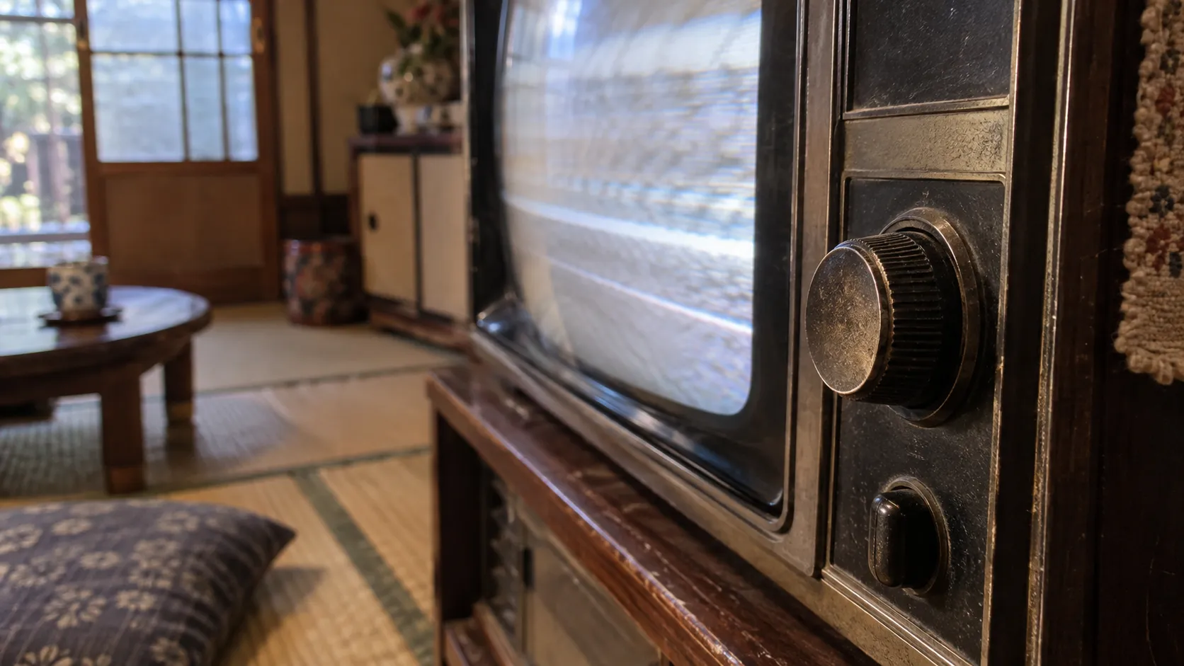 昭和30年代後半〜昭和40年代(1960〜1974年ごろ)のブラウン管テレビの垂直同期つまみを主役にした懐かしい横長写真