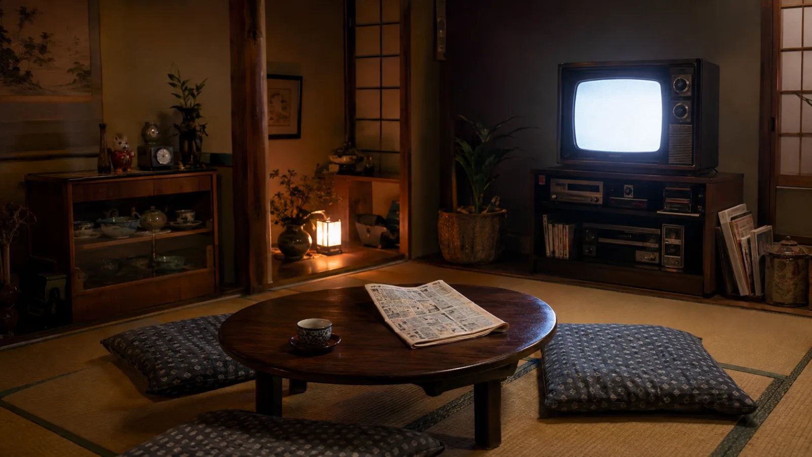 家族が集まる昭和の茶の間を思わせるテレビの光