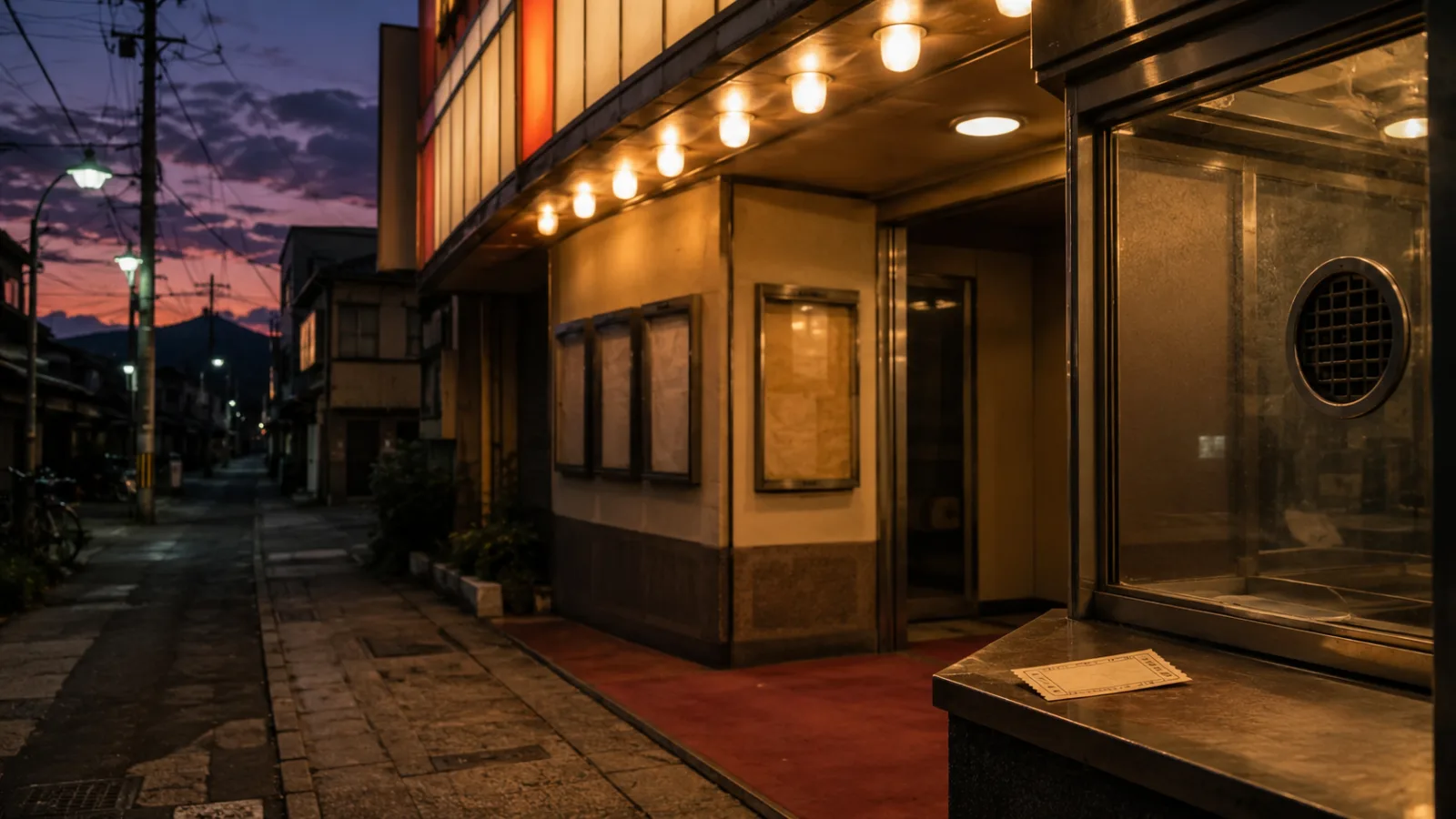 昭和の街の映画館から帰る夜の道